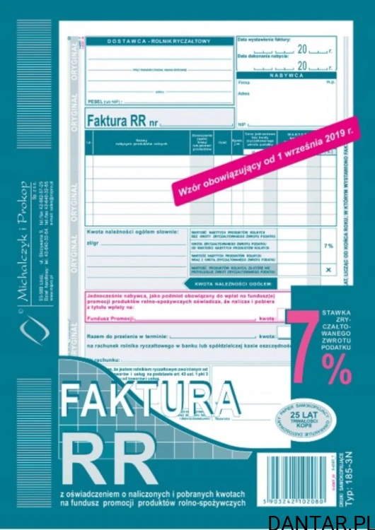 Druk faktura VAT RR A5 185-3N