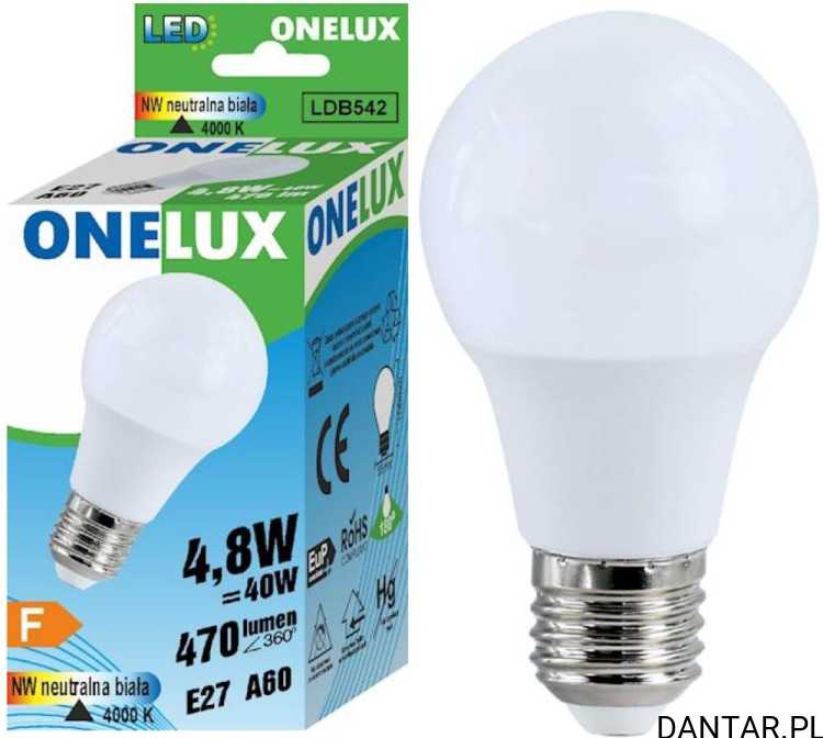 Żarówka led E27 40W (4.8W) 4000K 470lm Onelux a1/10