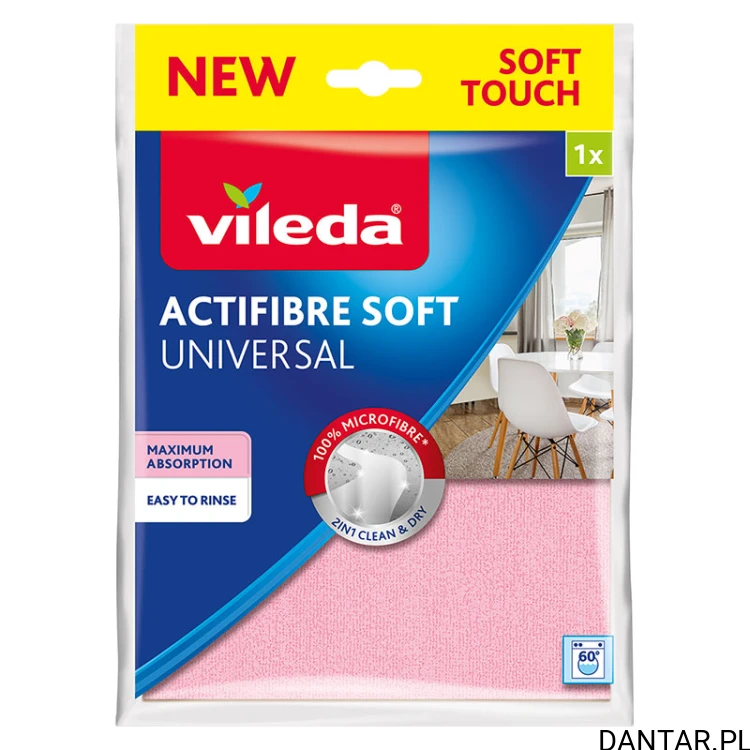 Różowa ścierka Vileda Actifibre Soft Universal w opakowaniu 1 sztuka