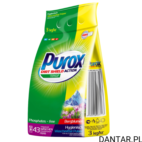 Proszek do prania Purox 3kg universal 43 prania 