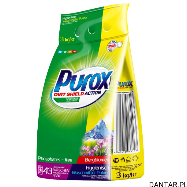 Proszek do prania Purox 3kg universal 43 prania 