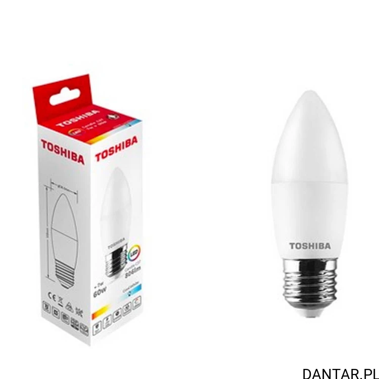 Żarówka LED ŚWIECZKA TOSHIBA E27 7W 60W 6500K COOL WHITE