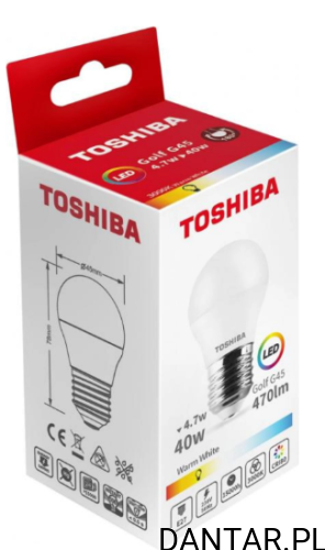 Żarówka led kulka 4,7W E27 40W 470lm warm white Toshiba