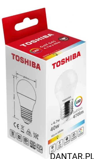 Żarówka led kulka 4,7W E27 40W 470lm warm white Toshiba