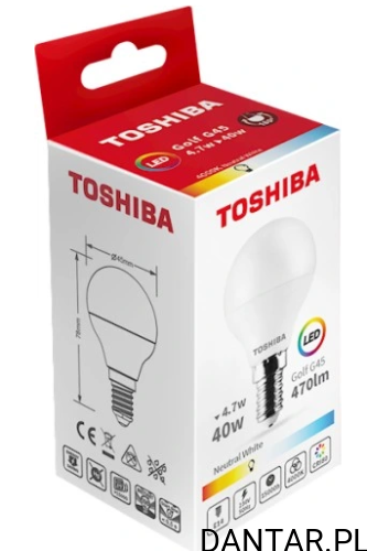 Żarówka led kulka 4.7W E14 470lm 40W 4000K neutral white Toshiba