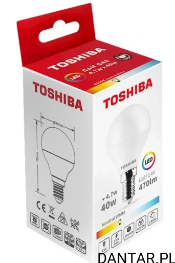 Żarówka led kulka 4.7W E14 470lm 40W 4000K neutral white Toshiba
