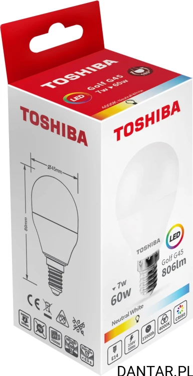 Żarówka led kulka 7W E14 806lm 4000K 60W neutral white Toshiba