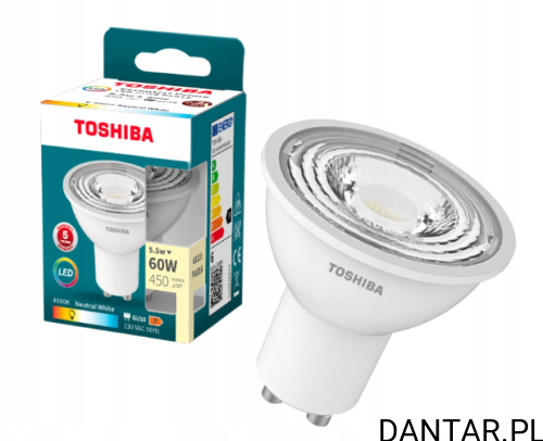 Żarówka led TOSHIBA essenial  naturalna biel GU10 5.5W 36D 4000K