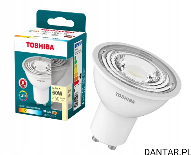 Żarówka led TOSHIBA essenial  naturalna biel GU10 5.5W 36D 4000K