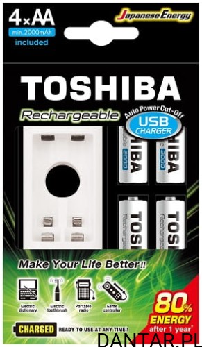 Ładowarka TOSHIBA USB + 4szt baterii AKUM AA 2000mah