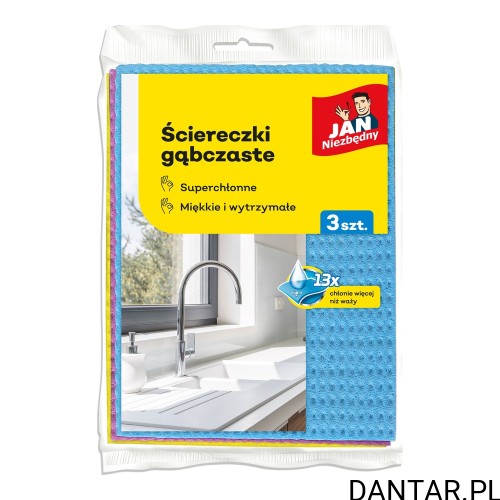 Opakowanie 3 kolorowych ściereczek gąbczastych Jan Niezbędny