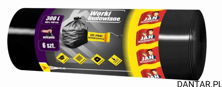 Worki 300l 135x146 na śmieci czarne LD Jan Niezbędny a6/8