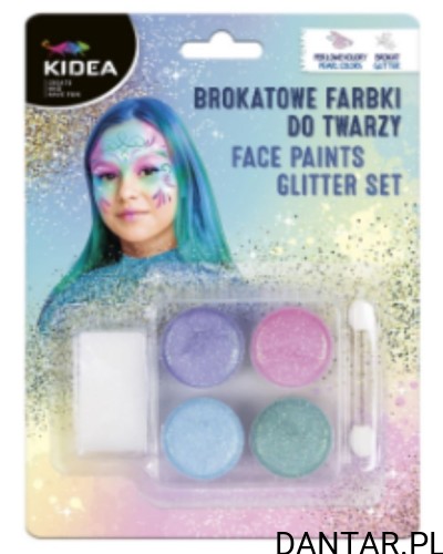 Farby do malowania twarzy brokatowe 4 kolory Kidea