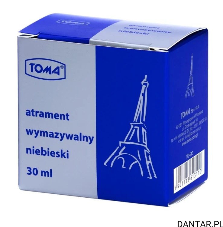 Atrament wymazywalny do piór niebieski 30ml Toma TO-613