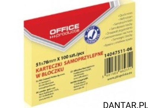Notes samoprzylepny 51x76mm żółty Office Products a100 