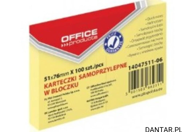 Notes samoprzylepny 51x76mm żółty Office Products a100 
