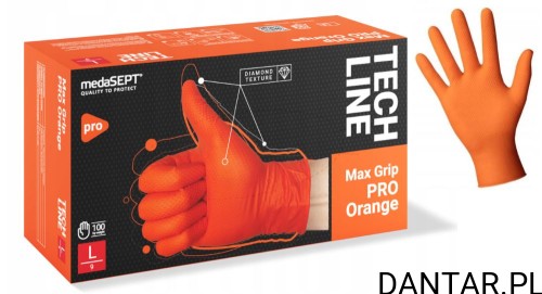 Rękawice nitrylowe L pomarańczowe Max Grip Medasept a100/10