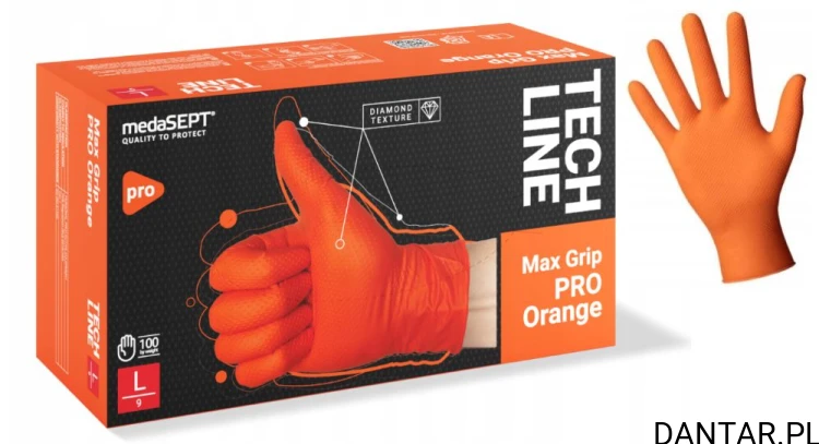 Rękawice nitrylowe L pomarańczowe Max Grip Medasept a100/10