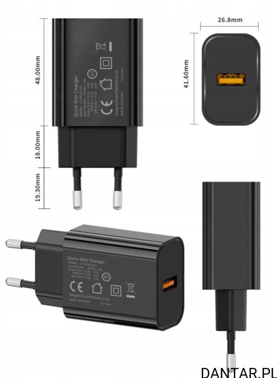 Ładowarka sieciowa QC3.0 USB 18W czarna Bounn