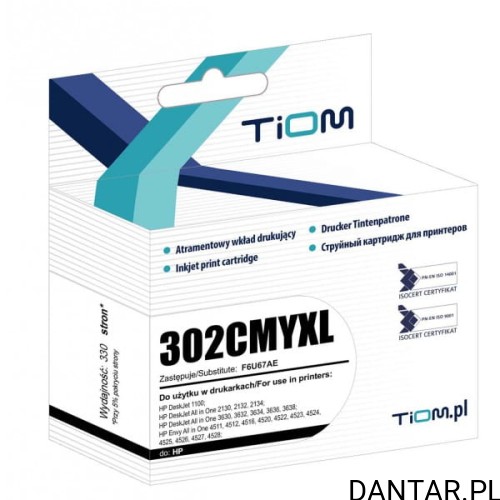 Tusz do HP zamiennik kompatabilny 302CMYXL | F6U67AE | color Tiom
