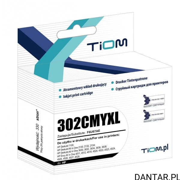 Tusz do HP zamiennik kompatabilny 302CMYXL | F6U67AE | color Tiom