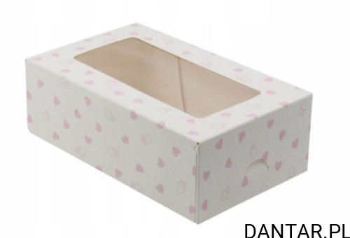 Pojemnik kartonowy na ciasto w serduszka z okienkiem 125x210x70 3682 a1/20/180