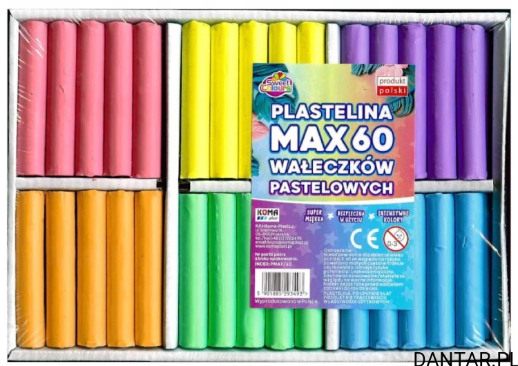 Plastelina max 60 wałeczków pastelowych Sweet Colours a60