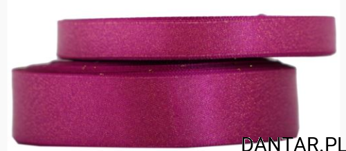 Wstążka satynowa 25mmx22m ciemno różowa z brokatem