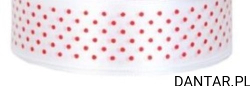 Wstążka satynowa 25mmx22m biała w różowe kropki
