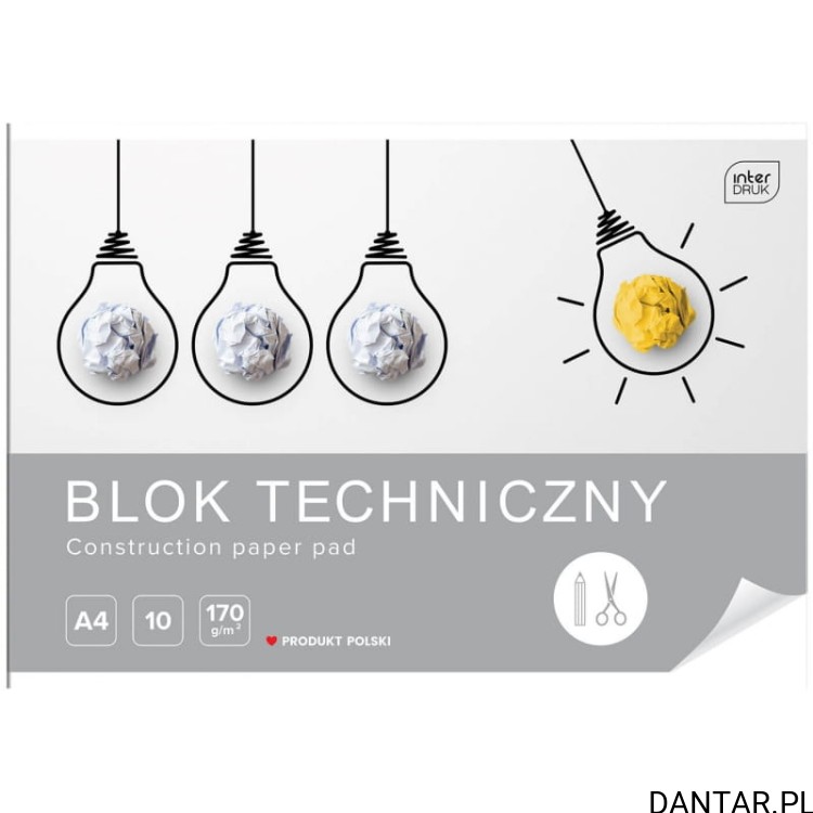 Blok techniczny A4 10k 170g biały Interdruk a1/10/120
