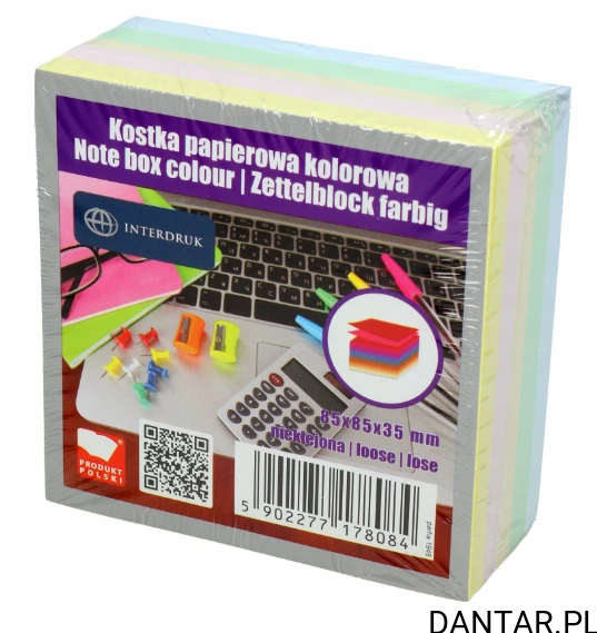Kostka nieklejona kolorowa 85x85x35mm wkład a1/60