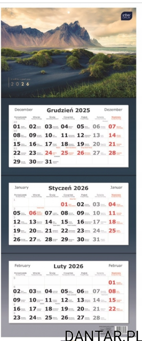 Kalendarz trójdzielny 82,5x34cm widoki Interdruk 2026