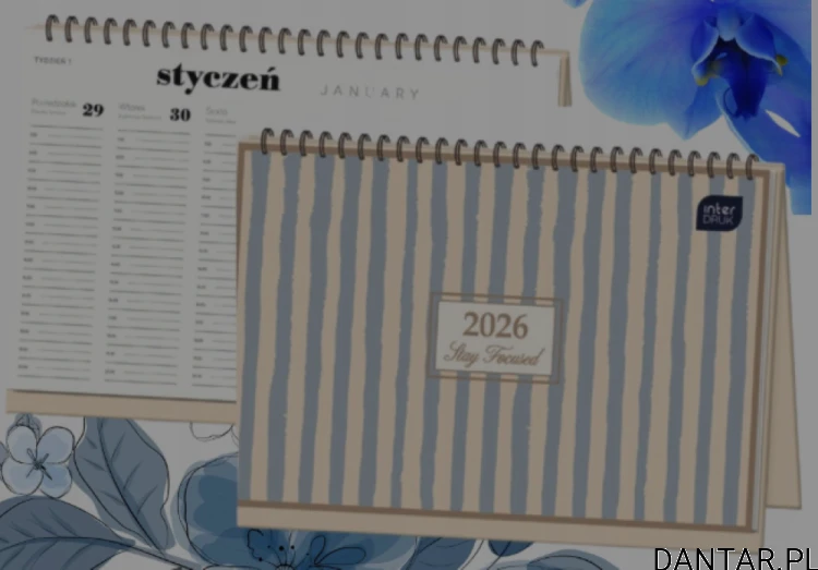 Kalendarz biurkowy tygodniowy 21x30cm paski Interdruk 2026