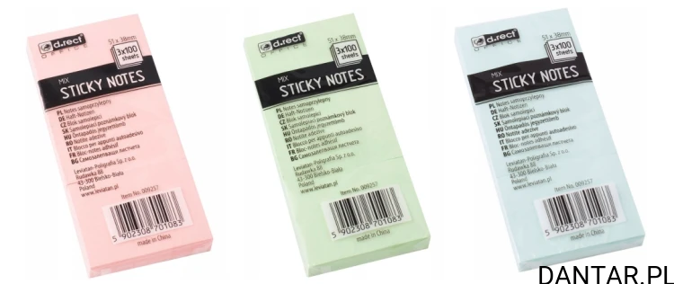 Notes samoprzylepny D.rect 51x38mm a3 różne kolory kolor 