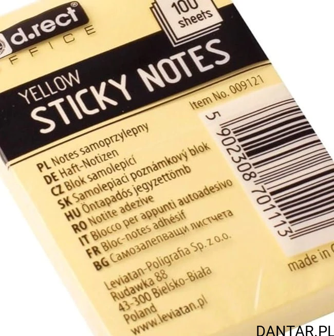 Notes samoprzylepny 51x75 żółty 100k D.rect a1/12