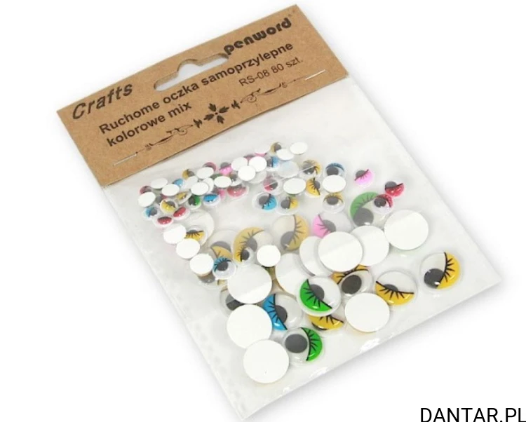 Ruchome oczka z rzęsami mix kolorowe samoprzylepne 5,8,15mm  a80