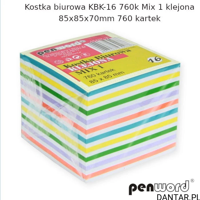 Kostka biurowa klejona 85x85x70 PENWORD MIX 760k a1/6/36