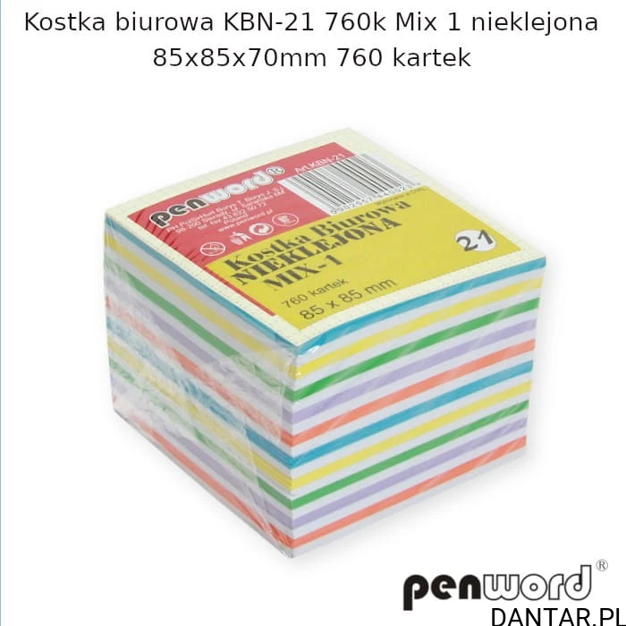 Kostka biurowa nieklejona 85x85x70 PENWORD mix 760k a1/6/36