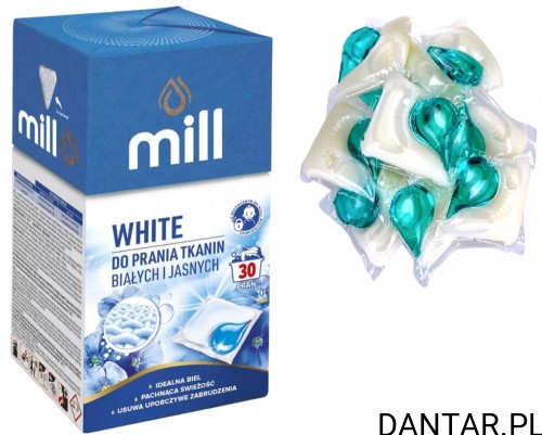 Kapsułki do prania Mill white pudełko a30 a1/4