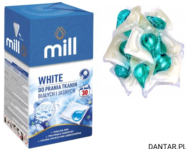 Kapsułki do prania Mill white pudełko a30 a1/4