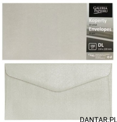 Koperta DL 220x110 pearl jasno srebrny 150g a10