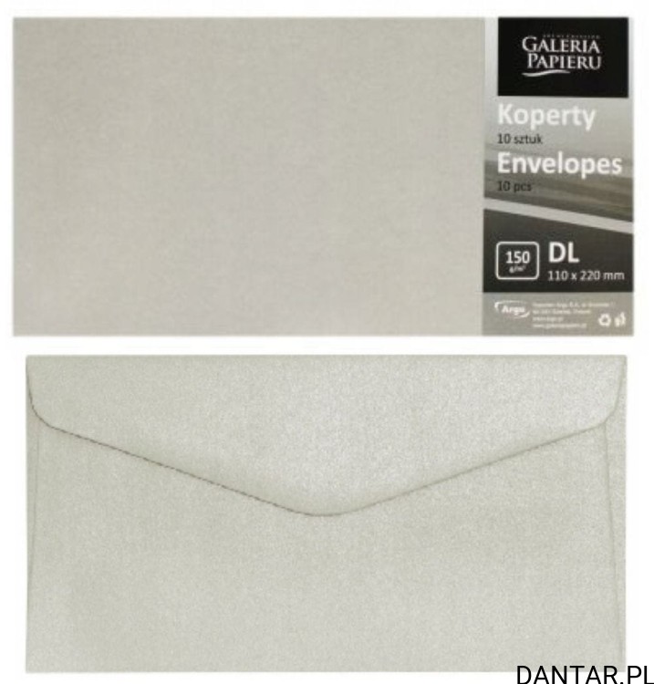 Koperta DL 220x110 pearl jasno srebrny 150g a10