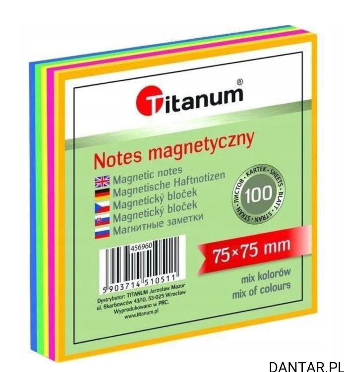 Notes magnetyczny 75x75mm kolorowy Titanum a100/12