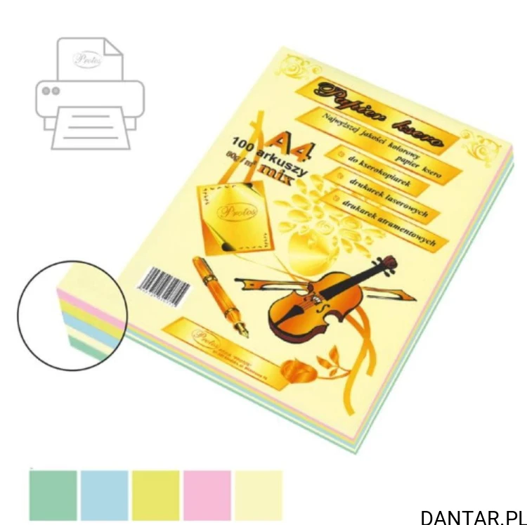 Papier ksero A4 mix pastelowych kolorów 80g a100 