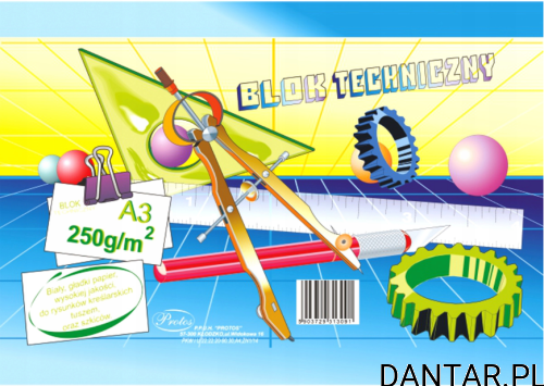 Blok techniczny A3 biały 250g 10k Protos 