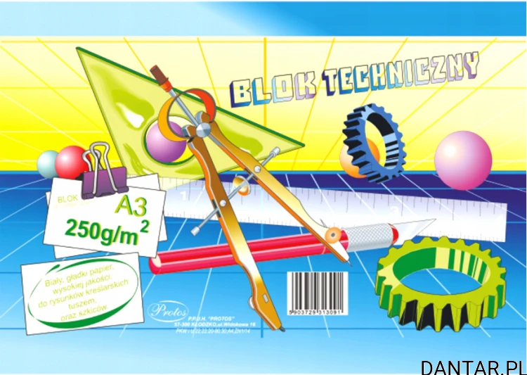 Blok techniczny A3 biały 250g 10k Protos 