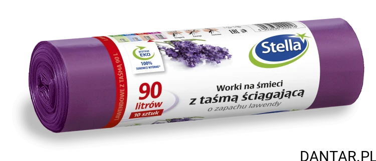 Worki 90l na śmieci lawendowe z taśmą Stella a10/12