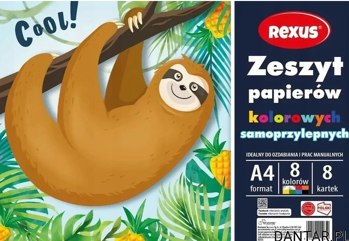 Zeszyt papierów kolorowych A4 8kolorów samoprzylepny Rexus a1/10