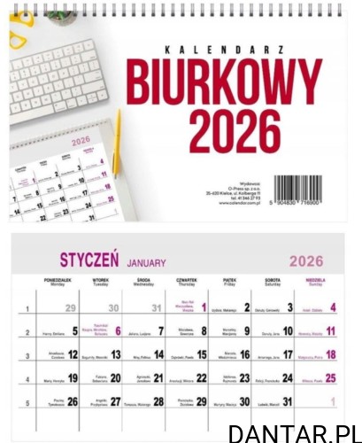 Kalendarz biurkowy poziomy 2026