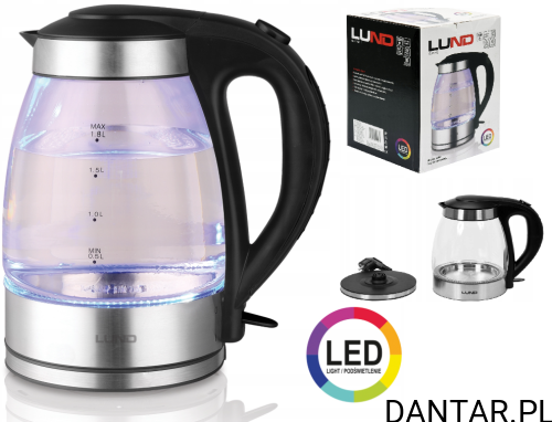 Czajnik elektryczny 1.8l szklany led Lund 68172